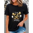 thumbnail image 1 of Elegant It's My 50th Birthday T-Shirt for Women, Fabulous Fifty Golden Balloon Graphic Tee, Retro Birthday Party Celebration Top, Comfortable Short Sleeve Apparel, 1 of 6