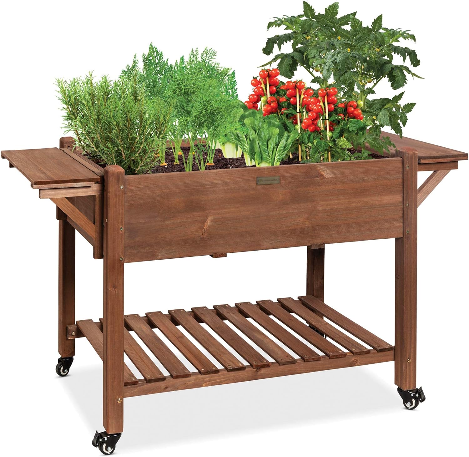 Elegant 57x20x33in Mobile Raised Garden Bed Elevated Wood Planter Box
