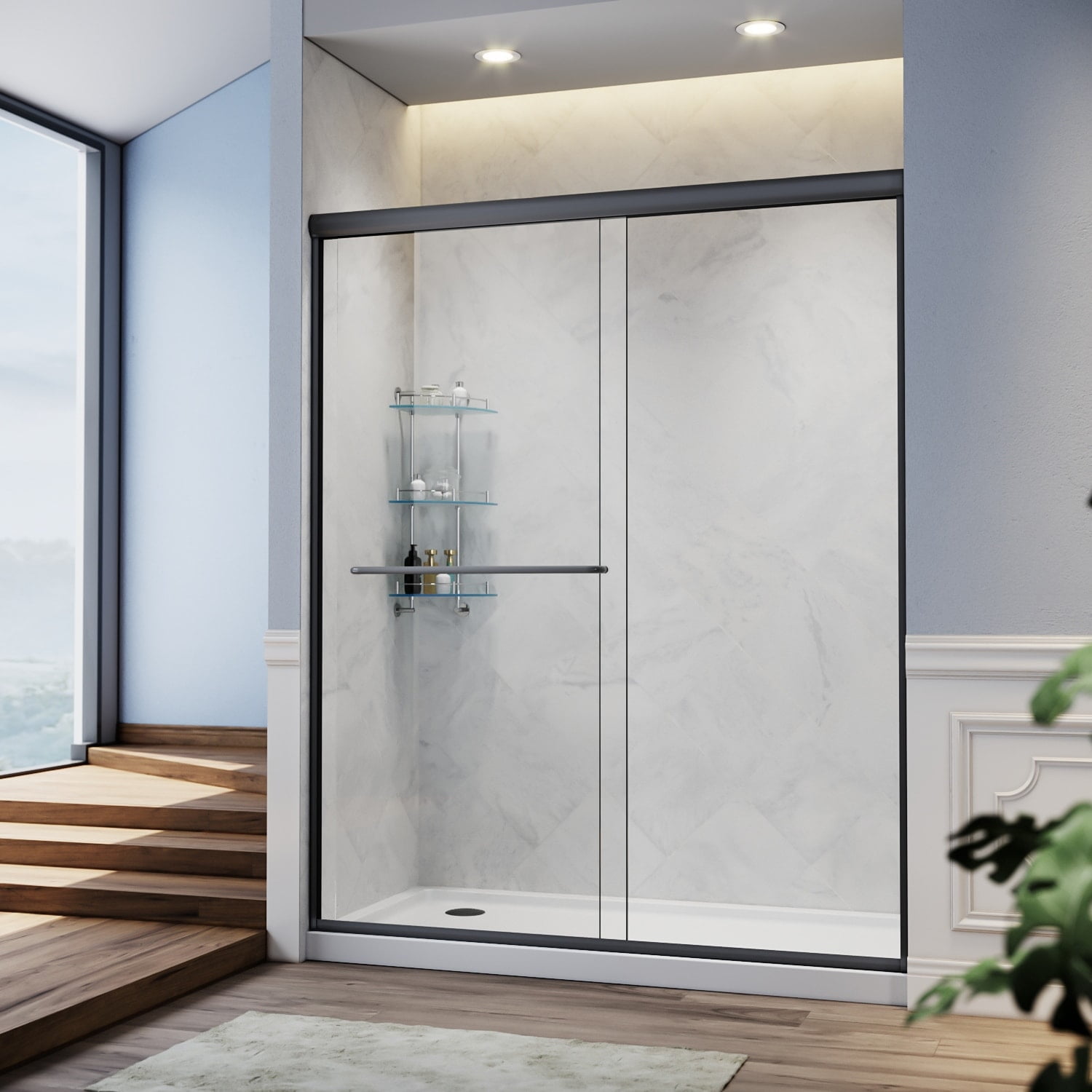 Elegant Black Matte 60" x 72" Semi-Frameless Sliding Shower Door
