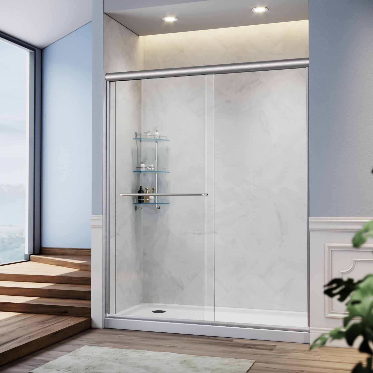 Elegant 60" Brushed Nickel Semi-Frameless Sliding Shower Door