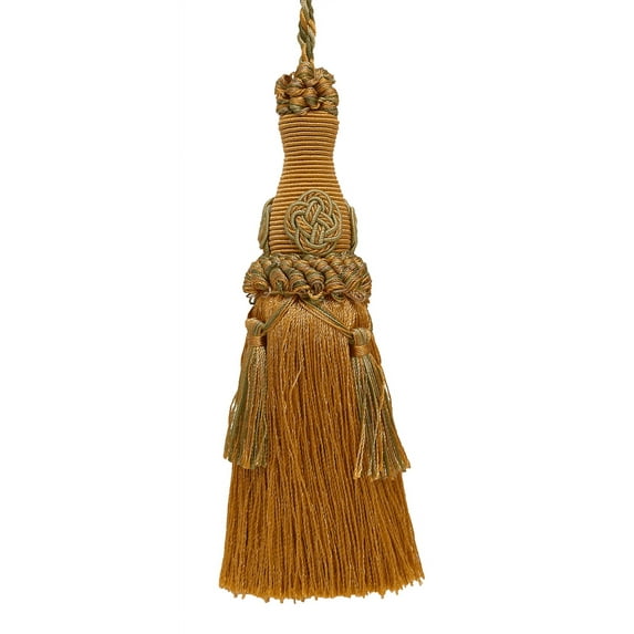 Elegant 6" (15cm) Key Tassel, 4" (10cm) Loop accented with Rosette and Tassels # BKT,, Beige Green Gold #1755 (Yellow Gold, Light Beige, Olive Green) Sold Individually