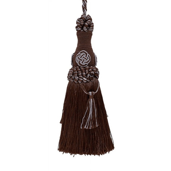 Elegant 6" (15cm) Key Tassel, 4" (10cm) Loop accented with Rosette and Tassels # BKT,, Mocha Ice Blue #24B (Silver Blue, Light Blue, Mocha Brown) Set of 2