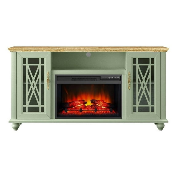 Elegant 61" TV Stand with Fireplace - Green