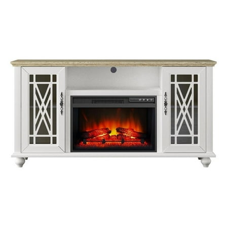 Elegant 61" TV Stand with Fireplace - White