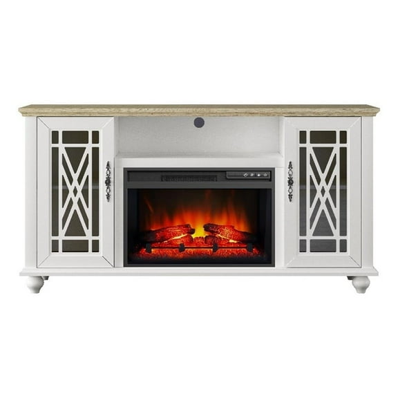 Elegant 61" TV Stand with Fireplace - White
