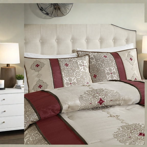 Elegant 7Piece Bedding Set Polyester Jacquard Modern Striped Design for Bedroom Comfort