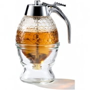DEKEones Acrylic Honey Dispenser with Acrylic Stand, Honeycomb Pattern Clear Acrylic Honey Jar Dispenser, No Drip Syrup Pourer for Breakfast, Coffee, Pancakes & Kitchen Decor