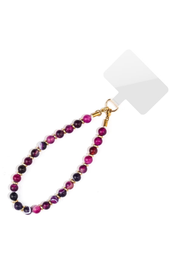 Elegant 8mm Natural Stone Bead Phone Charm Keychain Handcrafted Jewelry 21cm Length