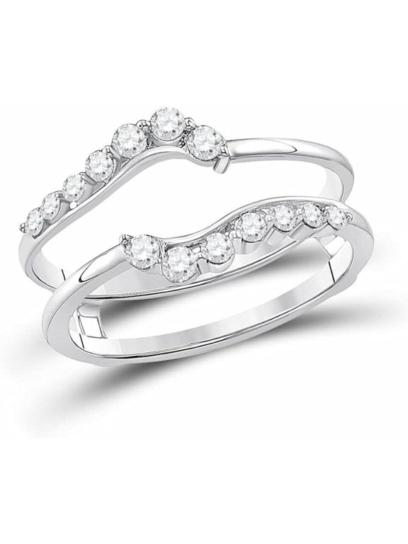 Elegant 925 Sterling Silver 14K White Gold Over Moissanite Diamond Solitaire Enhancer Ring Guard Wrap Jacket for Women's