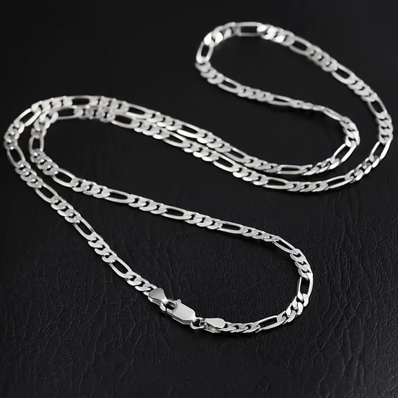 Elegant 925 Sterling Silvery Figaro Link Chain Necklace - Nickel & Lead-Free, Perfect For Casual Attire & Special Occasions