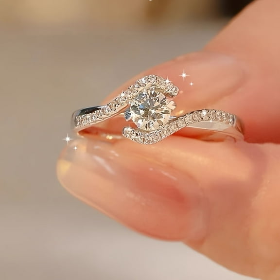 Elegant 925 Sterling Silvery Ring, Suitable for Daily And Gift Occasions, Valentine's Day Jewelry, Hollowed Out Twisted Four Claw Circular Engagement Ring