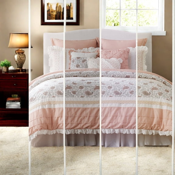 Elegant 9Piece Bedding Set Cotton Percale Farmhouse Style King Size
