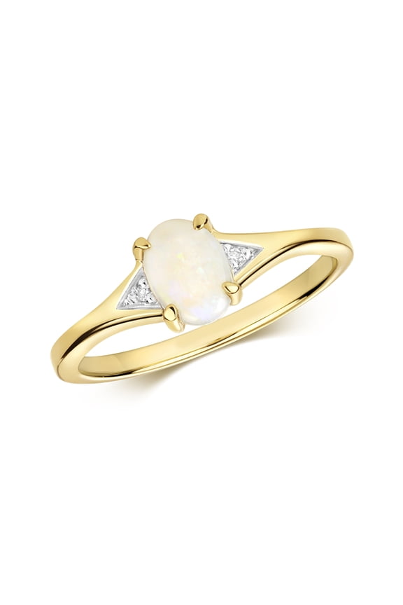 Elegant 9k Gold Women Diamond Ring Brilliant Cut H - PK with Opal