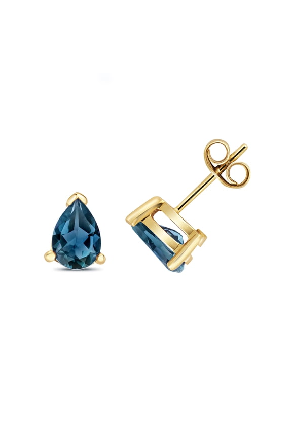 Elegant 9k Gold Women Stud Earrings with London BlueTopaz - 8mm*7mm
