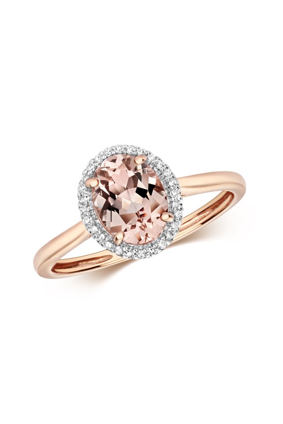 Elegant 9k Rose Gold Women Diamond Ring Brilliant Cut 0.08 Carat HI - I1 with Morganite