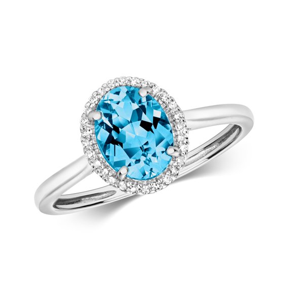 Elegant 9k White Gold Women Diamond Ring Brilliant Cut 0.08 Carat HI - I1 with Blue Topaz