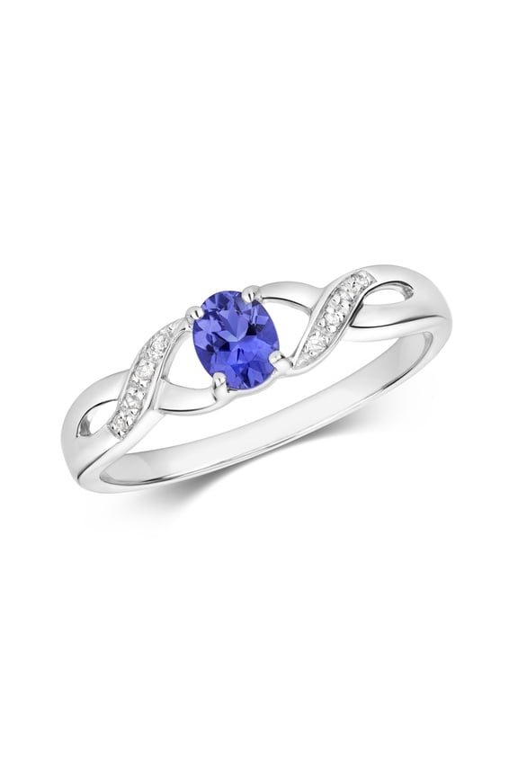Elegant 9k White Gold Women Diamond Ring Brilliant Cut H - PK with Tanzanite