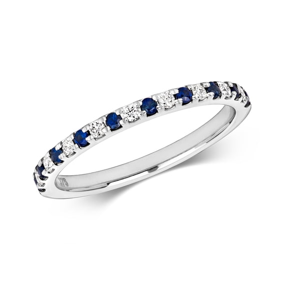 Elegant 9k White Gold Women Half Eternity Diamond Ring Brilliant Cut 0.17 Carat H - I1 I2 with Sapphire