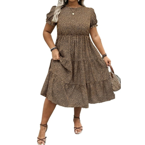 Elegant A-Line Plus Size Midi Dress - Short Sleeve, Tiered Design, Ideal for Summer | [ZhiHiMeRi] | (US 22W-24W)3X