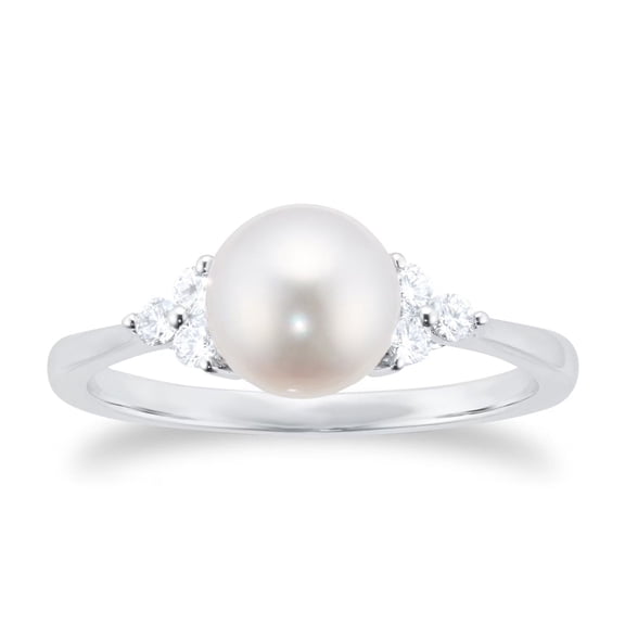 Elegant AKOYA Pearl And 0.15CT Diamond Engagement Ring, Wedding Ring, Women Anniversary Gift, June Birthstone Ring,Natural Pearl Ring