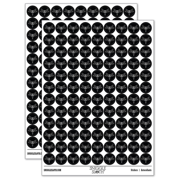 Elegant Abstract Dragonfly Line Art 200+ Round Stickers - Black - Gloss Finish - 0.50" Size