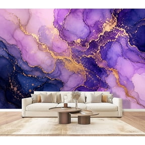 Elegant Abstract Purple Art Gold Fluid Marble Design Elegant Peel and Stick Wall Murals 100"H x 144"W Removable PVC Wallpaper Self-Adhesive Wall Paintings for Bedroom Living Room