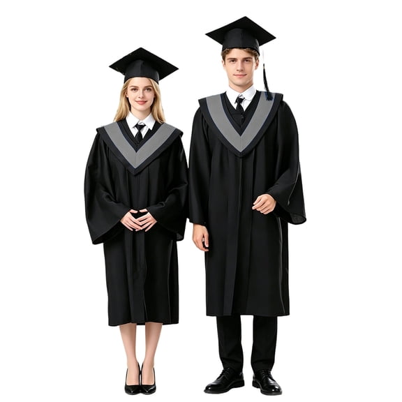 Elegant Academic Official Graduation Gown Attire for Doctoral with Matching Cap and Tassel Commencement Scholarly Courtly Design Complete