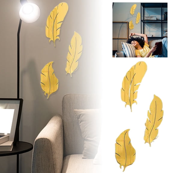 Wall Stickers Elegant Acrylic Feather Decorative Art for Living Room Bedroom Easy Installation Home Décor
