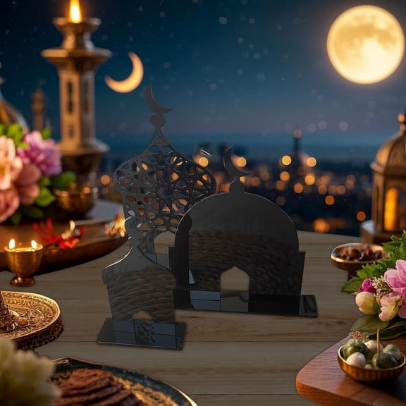 Elegant Acrylic Moon and Star Table Centerpiece Decoration for Eid Celebrations Home Black 12x15x2cm