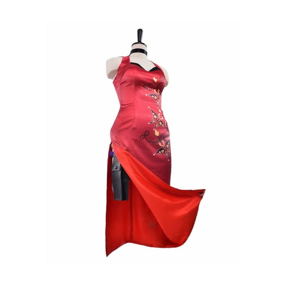 Elegant Ada King cheongsam lady's long red halter-neck dress