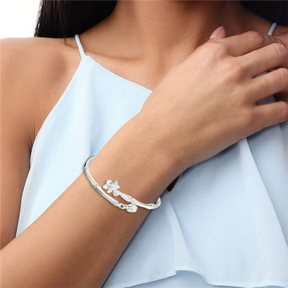 Elegant Adjustable 925 Silver Bangle Bracelet Unique Charm Design Stylish Jewelry for Women Friendship Birthday