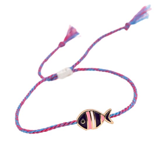 Elegant Adjustable Braided Cord Bracelet Featuring Metallic Fish Charm And Smooth Oil Finish For Daily Wear