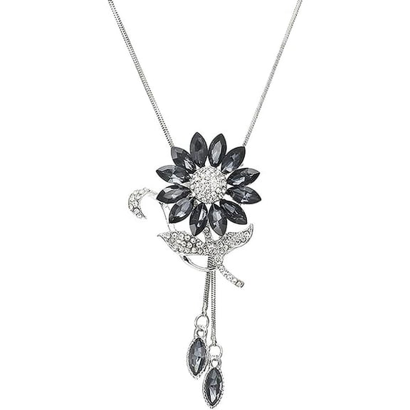 Elegant Adjustable Crystal Sunflower Pendant Long Necklace Rhinestone Flower Shape Tassel Sweater Chain Necklaces Fashion Jewelry For Women Gift[Z3185]
