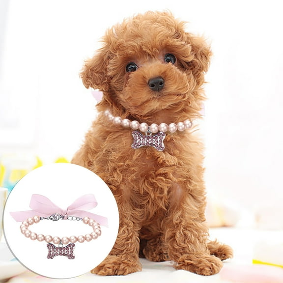 Elegant Adjustable Pearl Pet Collar with Decorative Bone Pendant for Small Dogs and Cats