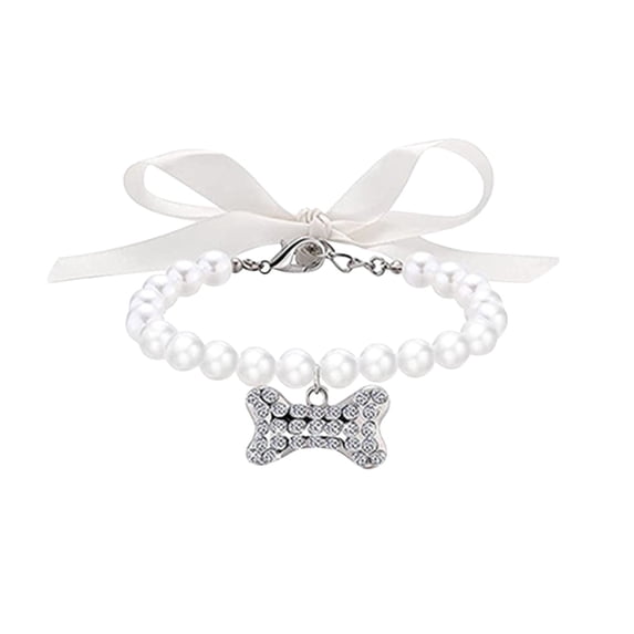 Elegant Adjustable Pet Collar with Pearl and Bone Charm for Small Dogs Cats