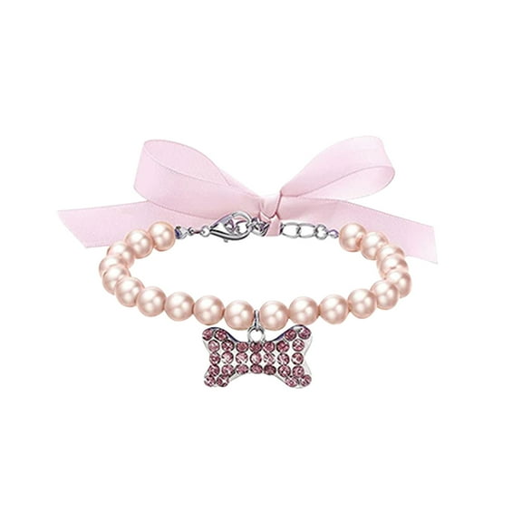Elegant Adjustable Pet Collar with Pearl and Bone Charm for Small Dogs Cats