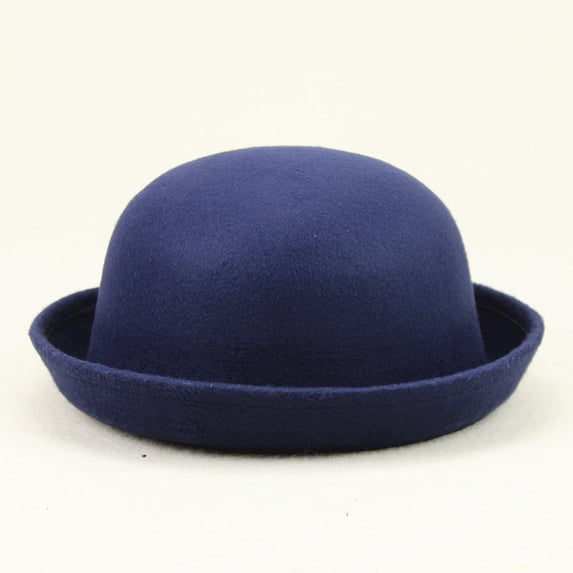 Elegant Adults Solid Hat Roll Up Brim Panama Bowler Hat Bucket Hat Mens Womens Classic Wool Round Bowler Hats Cap Casual Navy - One Size