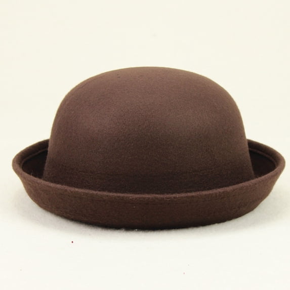 Elegant Adults Solid Hat Roll Up Brim Panama Bowler Hat Bucket Hat Mens Womens Classic Wool Round Bowler Hats Cap Leisure Coffee - One Size