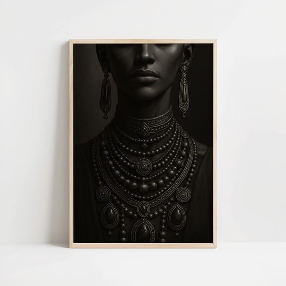 Elegant African Queen Dark Academia Portrait, Unframed Paper Print Size 8x12