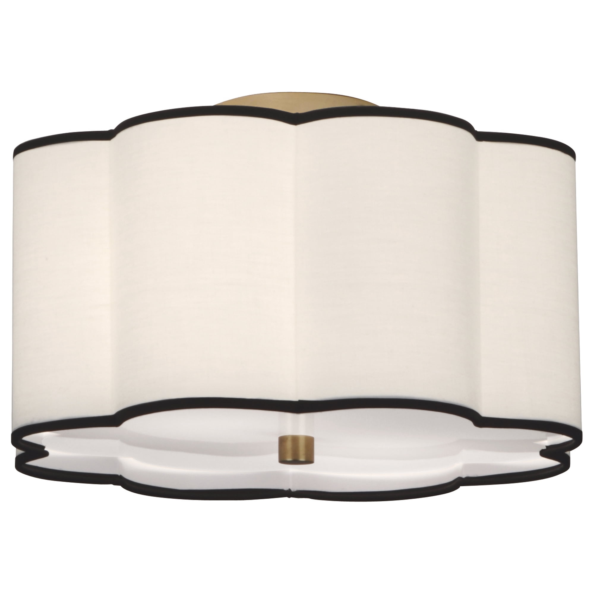 Elegant Aged Brass Flushmount Ceiling Light Fixture with Scalloped Fondine Fabric Shade - 2 Bulb, 100W, UL Listed