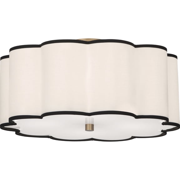 Elegant Aged Brass Flushmount with Scalloped Fondine Fabric Shade - 4-Bulb Indoor Ceiling Light Fixture, 20-inch Diameter, UL Listed for Dry Locations
