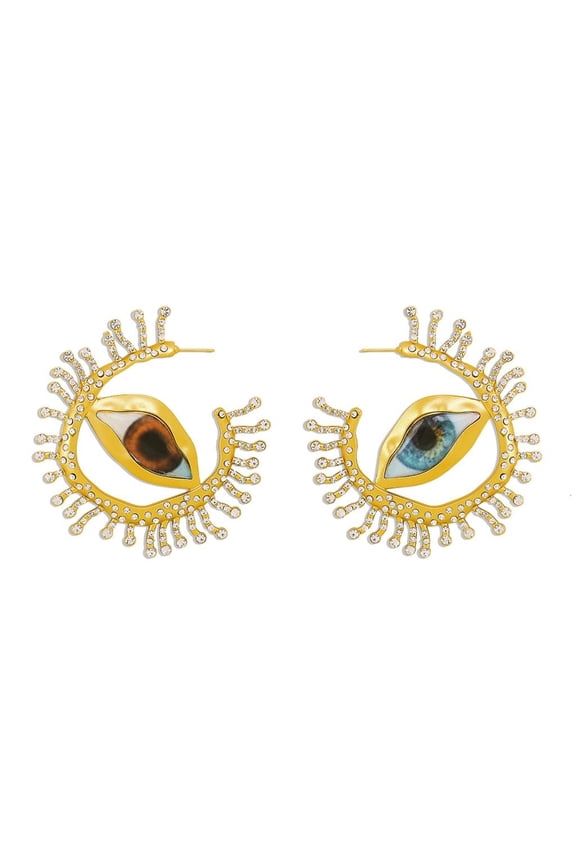 Irregular Circular Ear Asymmetrical Alien Pupil Earwear Exaggerate Blue Eye Metal Earring Retro Ear Adorment