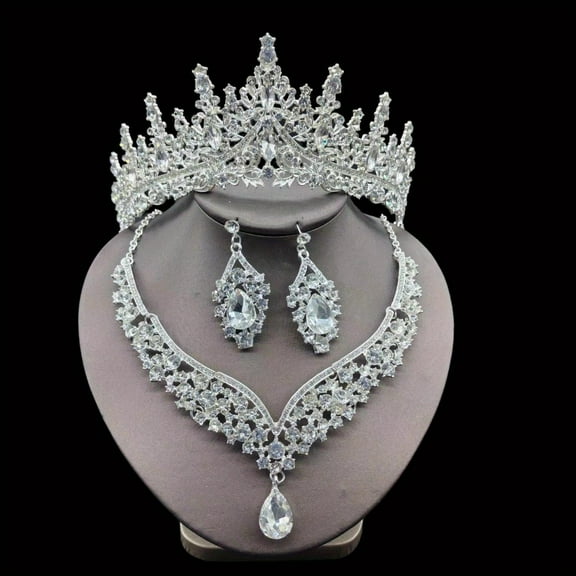 Elegant Alloy Rhinestone Bridal unique Jewelry Set, Crystal Tiaras Earrings Necklace, Suitable for Dinner Banquet, Stage Performance, Wedding