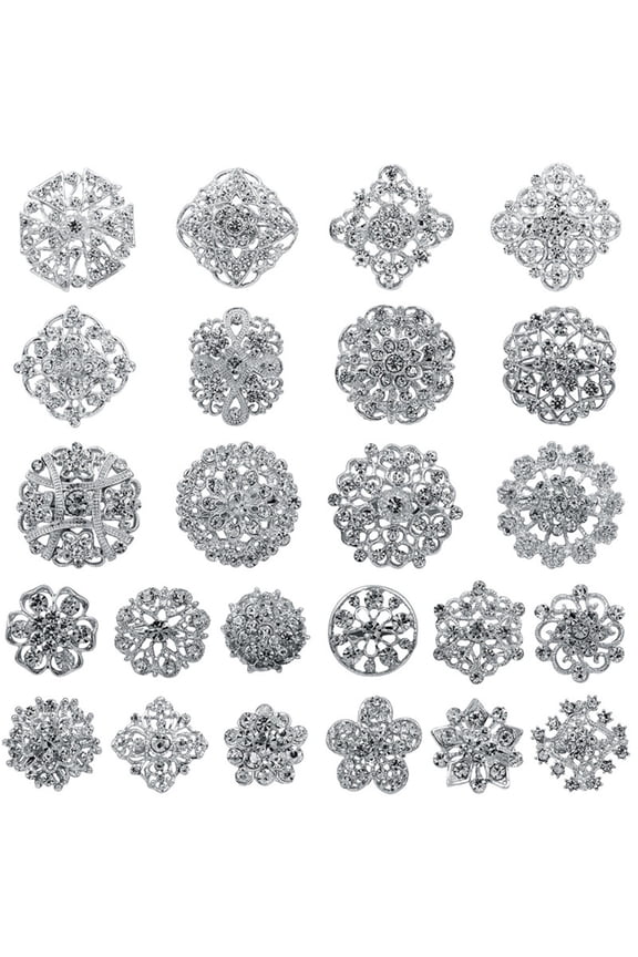 Elegant Alloy Rhinestone Brooch Set Silver Wedding Party Accessories For Bridal Events 24PCS
