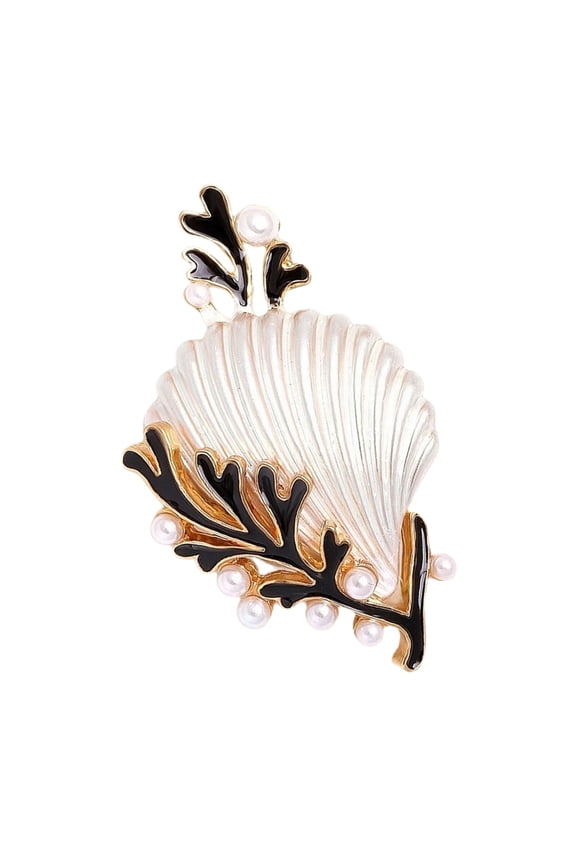 Elegant Alloy Shell Coral Pin with Drip Glaze Finish And Pearls Embellishment Brooch For Casual Or Formal Outfits