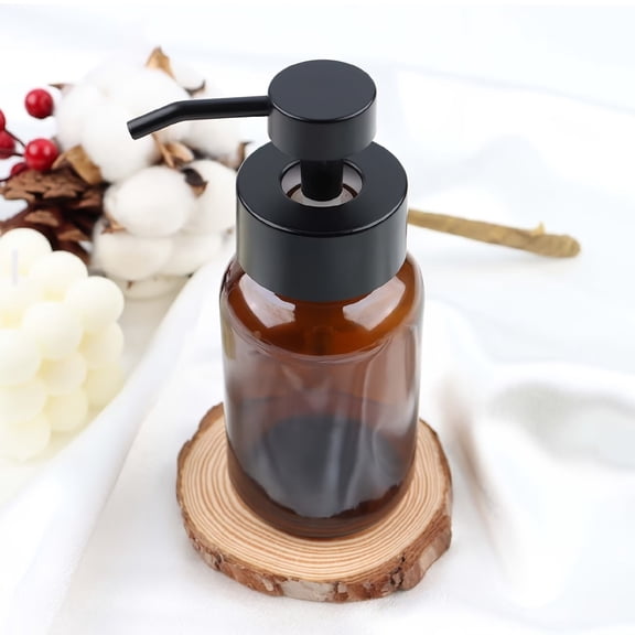Elegant Amber Glass Foaming Soap Dispenser - 8.5-Ounce Refillable Hand Soap Dispenser for Bathroom and Kitchen