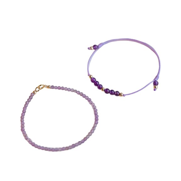 Elegant Amethyst Gemstones Bracelet Stacking Layer Chain With 14K Gold Plated Beads Spiritual Energy Jewelry