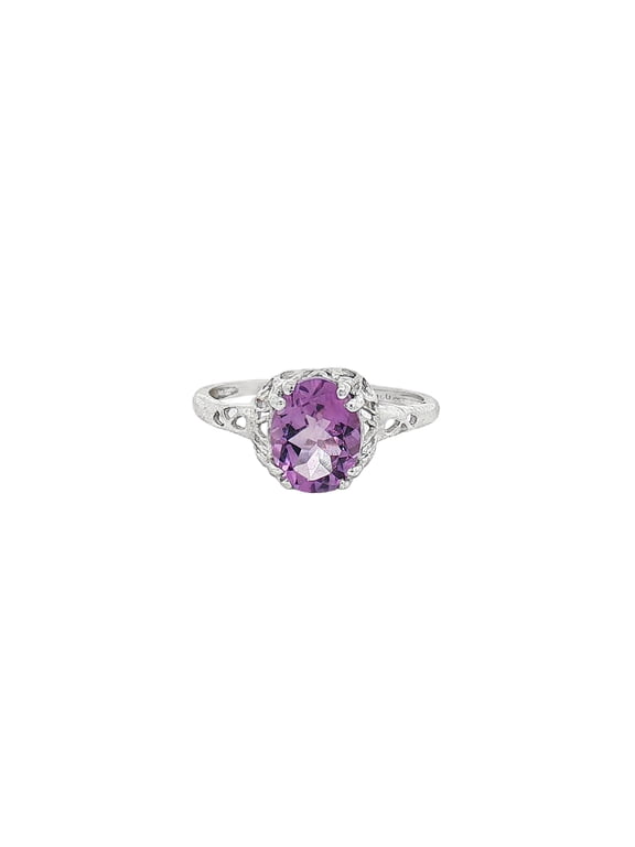 Elegant Amethyst Silver Ring Oval Purple Gemstone Classic Statement Ring for Women