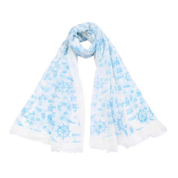 Elegant Anchor & Rudder Print Frayed End Scarf Wrap