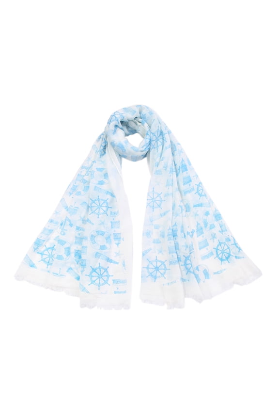 Elegant Anchor & Rudder Print Frayed End Scarf Wrap